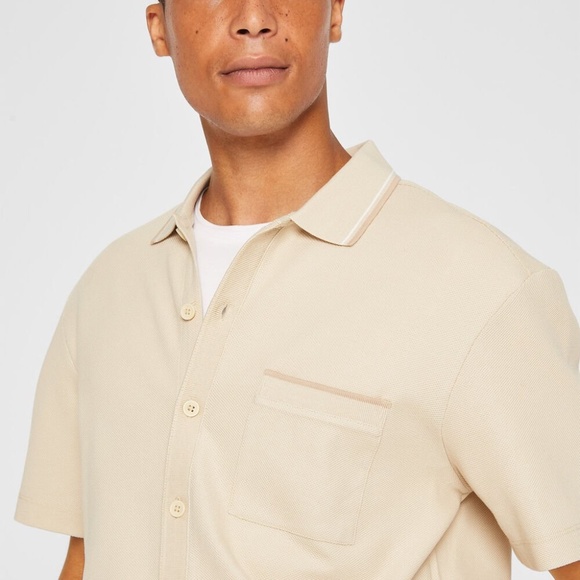 Cotton Full Button Polo - New With Tags - NEVER WORN - Tan Multi - Picture 3 of 5